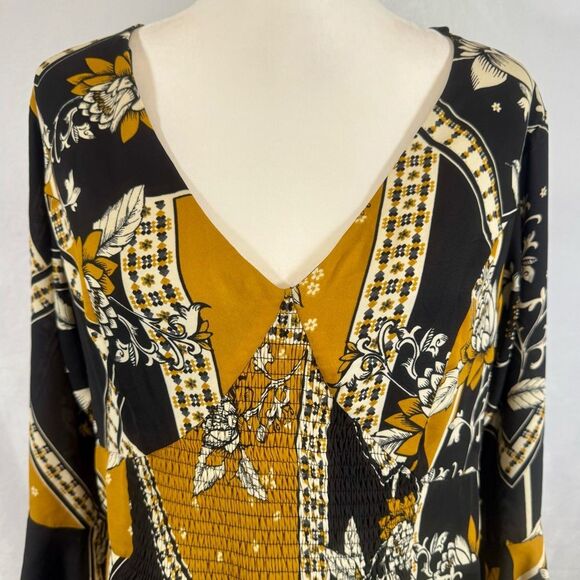 City Chic black & mustard yellow patterned corset smocked top maxi dress size 16 - Picture 3 of 9
